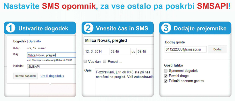 Google calendar SMSAPI